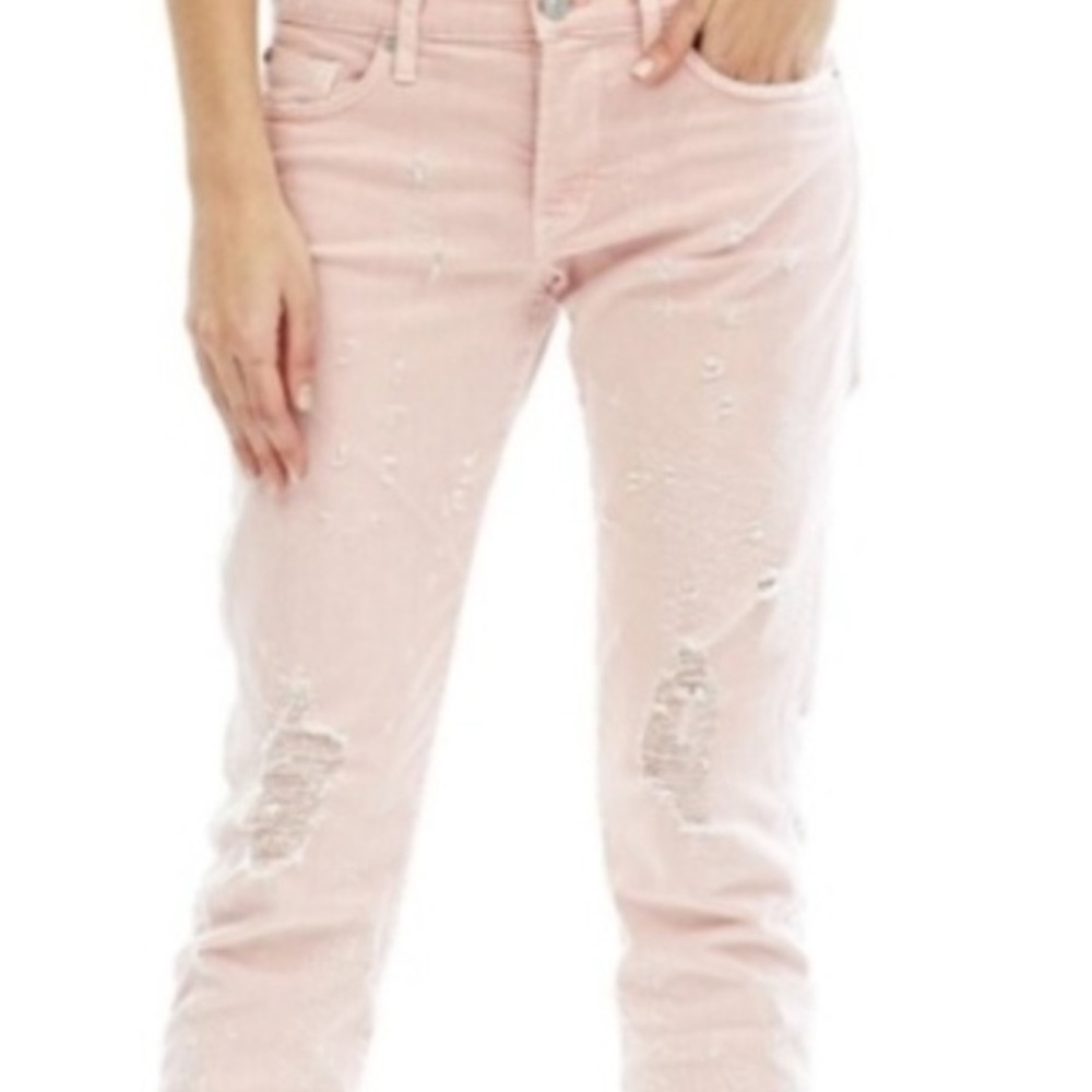 Hudson Jeans Pink Straight Leg Denim with Modern Distressing